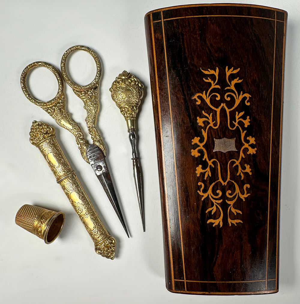 Antique French Napoléon III era (c.1850-70) Sewing Etui, Necessaire, Sterling & 18k Vermeil Tools