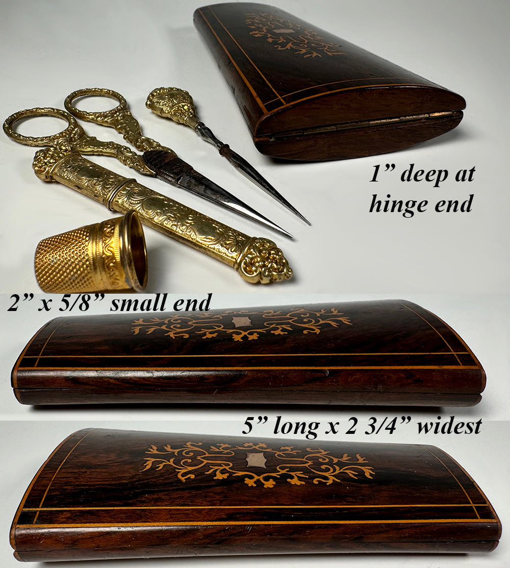 Antique French Napoléon III era (c.1850-70) Sewing Etui, Necessaire, Sterling & 18k Vermeil Tools