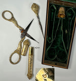 Antique French Napoléon III era (c.1850-70) Sewing Etui, Necessaire, Sterling & 18k Vermeil Tools