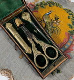 Antique French Napoléon III era (c.1850-70) Sewing Etui, Necessaire, Sterling & 18k Vermeil Tools