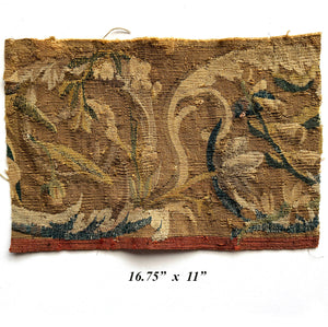 PAIR 17th Century Antique French Wool Tapestry Panel Fragments for Opulent Throw Pillows