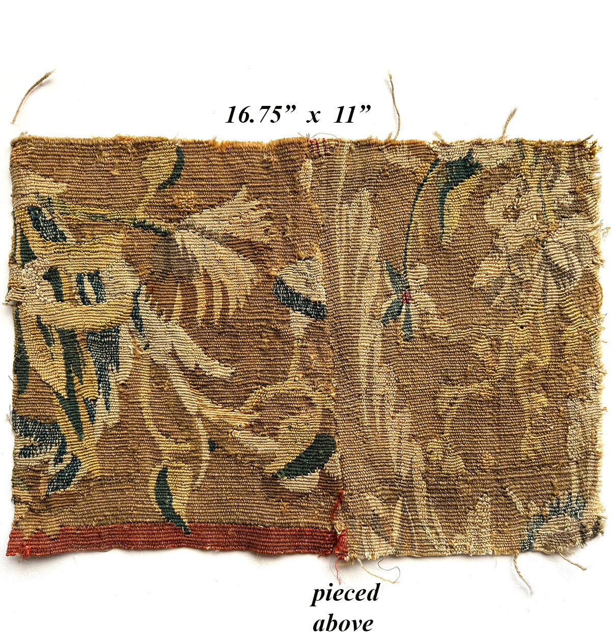 PAIR 17th Century Antique French Wool Tapestry Panel Fragments for Opulent Throw Pillows