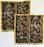 PAIR Antique 17th Century French or Flemish Tapestry Fragment Panels Ready to Make Throw Pillows
