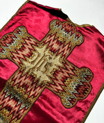 Fine Antique Silk Embroidery Crucifix on Silk Catholic Vestment, Stole or Cape, Panels for Pillows