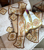 Antique French Made Catholic Silk Embroidery on Silk Ecclesiastical White Stole with Gold Metallic Fringe