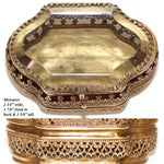 Antique French Victorian Era Tiny 2 3/4" Ring Box or Jewelry Casket, Thick Beveled Glass Top