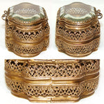 Antique French Victorian Era Tiny 2 3/4" Ring Box or Jewelry Casket, Thick Beveled Glass Top