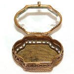 Antique French Victorian Era Tiny 2 3/4" Ring Box or Jewelry Casket, Thick Beveled Glass Top