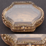Antique French Victorian Era Tiny 2 3/4" Ring Box or Jewelry Casket, Thick Beveled Glass Top
