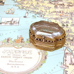 Antique French Victorian Era Tiny 2 3/4" Ring Box or Jewelry Casket, Thick Beveled Glass Top