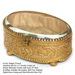 Lovely Antique French Victorian Era 3.5" Display Box or Jewelry Casket, Thick Beveled Glass Top