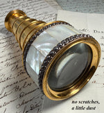 Stunning Antique French Palais Royal 5-Draw Monocular, Opera Glass in Mother of Pearl and Cut Steel Jewels