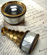 Stunning Antique French Palais Royal 5-Draw Monocular, Opera Glass in Mother of Pearl and Cut Steel Jewels