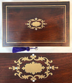 Large French Antique Compas Superieurs Drafting Compass Set, Nécessaire, Boulle Inlay Rosewood Box, Watercolor Bricks, Aquarelle
