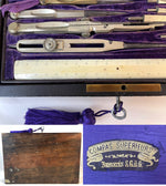 Large French Antique Compas Superieurs Drafting Compass Set, Nécessaire, Boulle Inlay Rosewood Box, Watercolor Bricks, Aquarelle