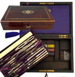 Large French Antique Compas Superieurs Drafting Compass Set, Nécessaire, Boulle Inlay Rosewood Box, Watercolor Bricks, Aquarelle