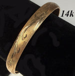 Beautiful Vintage Satin Finish and Engraved 14k Yellow Gold 3/8" Wide Bangle Bracelet, 7" Wrist