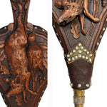 Rare Antique Victorian Era Black Forest Carved 20" Fireplace Bellows: Boar, Game Bird, Oak Leaves & Acorns