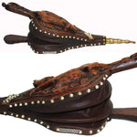 Rare Antique Victorian Era Black Forest Carved 20" Fireplace Bellows: Boar, Game Bird, Oak Leaves & Acorns