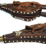 Rare Antique Victorian Era Black Forest Carved 20" Fireplace Bellows: Boar, Game Bird, Oak Leaves & Acorns