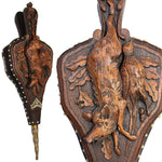 Rare Antique Victorian Era Black Forest Carved 20" Fireplace Bellows: Boar, Game Bird, Oak Leaves & Acorns