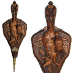 Rare Antique Victorian Era Black Forest Carved 20" Fireplace Bellows: Boar, Game Bird, Oak Leaves & Acorns