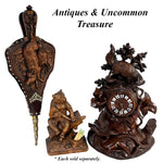 Rare Antique Victorian Era Black Forest Carved 20" Fireplace Bellows: Boar, Game Bird, Oak Leaves & Acorns