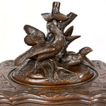 Antique Victorian Black Forest Carved 9.5" Jewelry Box, Serpentine with Lg 2-Bird Figural Top
