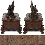 Antique Victorian Black Forest Carved 9.5" Jewelry Box, Serpentine with Lg 2-Bird Figural Top
