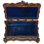 Antique Victorian Black Forest Carved 9.5" Jewelry Box, Serpentine with Lg 2-Bird Figural Top