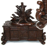 Antique Victorian Black Forest Carved 9.5" Jewelry Box, Serpentine with Lg 2-Bird Figural Top
