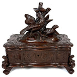 Antique Victorian Black Forest Carved 9.5" Jewelry Box, Serpentine with Lg 2-Bird Figural Top