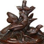 Antique Victorian Black Forest Carved 9.5" Jewelry Box, Serpentine with Lg 2-Bird Figural Top