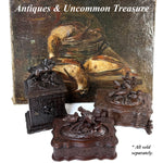 Antique Victorian Black Forest Carved 9.5" Jewelry Box, Serpentine with Lg 2-Bird Figural Top