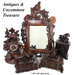 Antique Victorian Black Forest Carved 9.5" Jewelry Box, Serpentine with Lg 2-Bird Figural Top