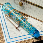 Rare Petit French Electric Blue Blown and Painted Glass Vase Brooch, Porte Bouquet, Tussie-Mussie