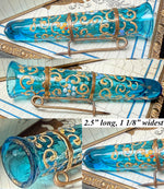 Rare Petit French Electric Blue Blown and Painted Glass Vase Brooch, Porte Bouquet, Tussie-Mussie