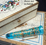 Rare Petit French Electric Blue Blown and Painted Glass Vase Brooch, Porte Bouquet, Tussie-Mussie