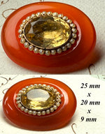 Antique Victorian 12k Gold Brooch, Carnelian Citrine and Seed Pearl, Excellent Quality and Condition