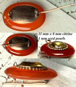 Antique Victorian 12k Gold Brooch, Carnelian Citrine and Seed Pearl, Excellent Quality and Condition