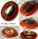 Antique Victorian 12k Gold Brooch, Carnelian Citrine and Seed Pearl, Excellent Quality and Condition