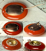 Antique Victorian 12k Gold Brooch, Carnelian Citrine and Seed Pearl, Excellent Quality and Condition