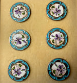 Set of 6 Large Antique French Sterling Silver Buttons, Kiln-fired Enamel, Still in Original Box, Risler & Carré