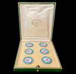 Set of 6 Large Antique French Sterling Silver Buttons, Kiln-fired Enamel, Still in Original Box, Risler & Carré
