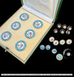 Set of 6 Large Antique French Sterling Silver Buttons, Kiln-fired Enamel, Still in Original Box, Risler & Carré