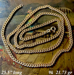 Antique Edwardian Era 25.5" Long Solid Link 9k Gold Muff Chain, 21.73 Grams, Marked and Tested