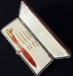 Elegant Antique French Crochet Tambour, Banded Agate Handle, 4 Hooks in Original Box, Nécessaire