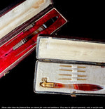Elegant Antique French Crochet Tambour, Banded Agate Handle, 4 Hooks in Original Box, Nécessaire