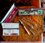 Elegant Antique French Crochet Tambour, Banded Agate Handle, 4 Hooks in Original Box, Nécessaire