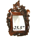 Antique to Vint. French Carved Wood 25.5" Wall Mirror: Acanthus, Foliage & Flowers